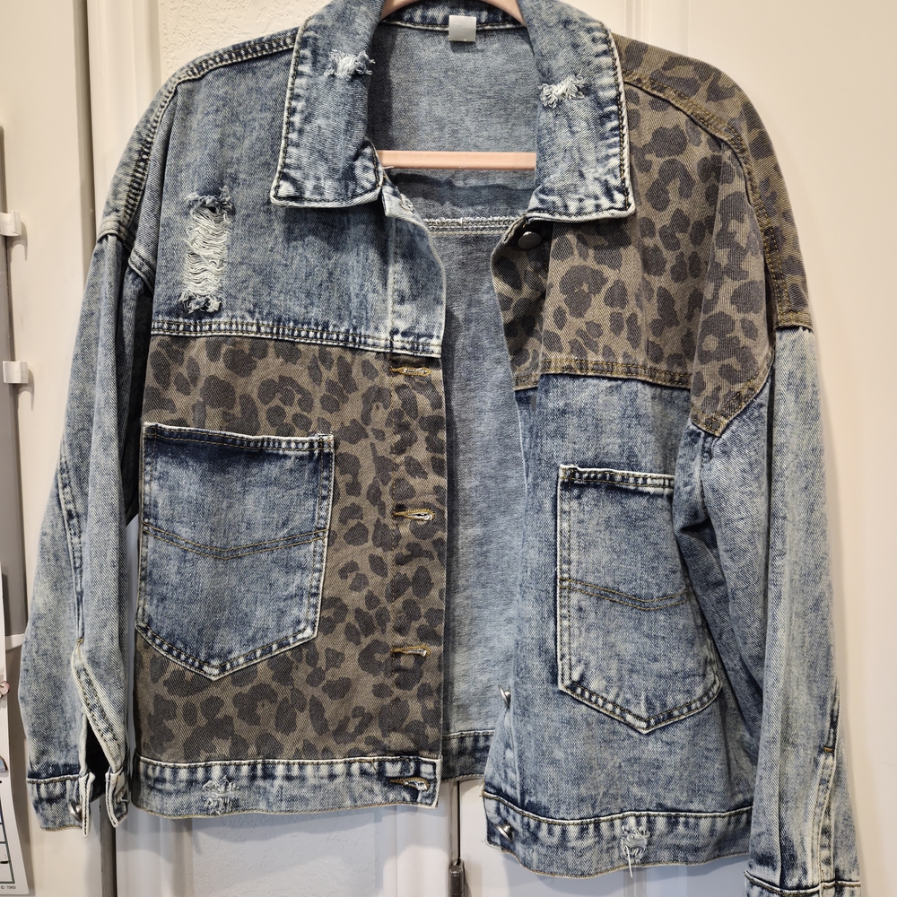Denim and Leopard Print Jacket